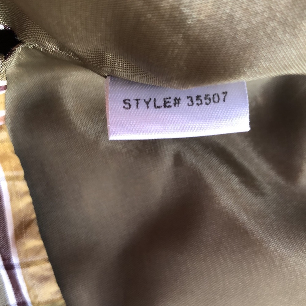 Ann Taylor Silk Wrap Around Top- 6 P (Green, Tan, Gold & White Plaid) - Picture 11 of 11